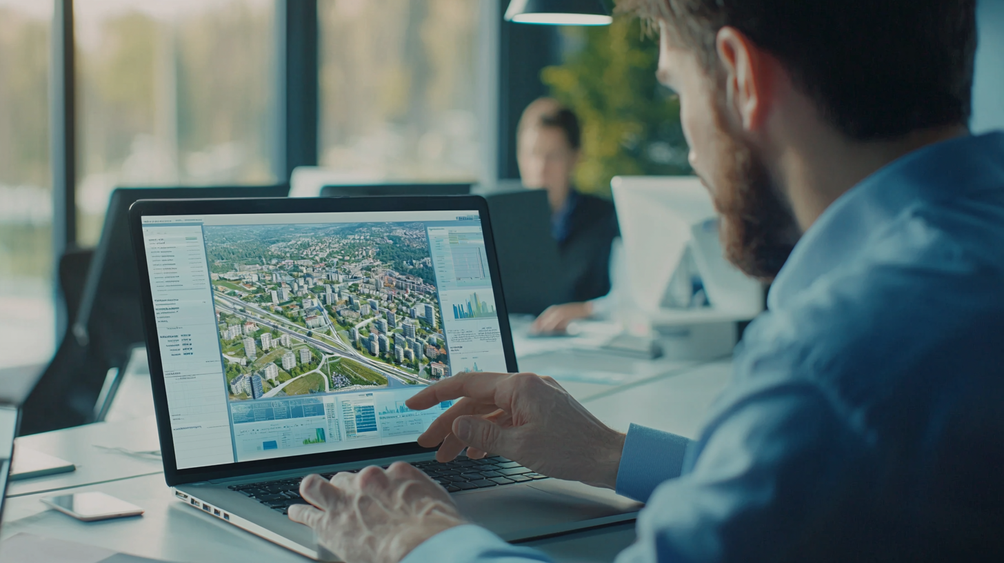 Real estate expert conducting a market research session with investors, analyzing land investment opportunities in Romania with digital tools and property data.