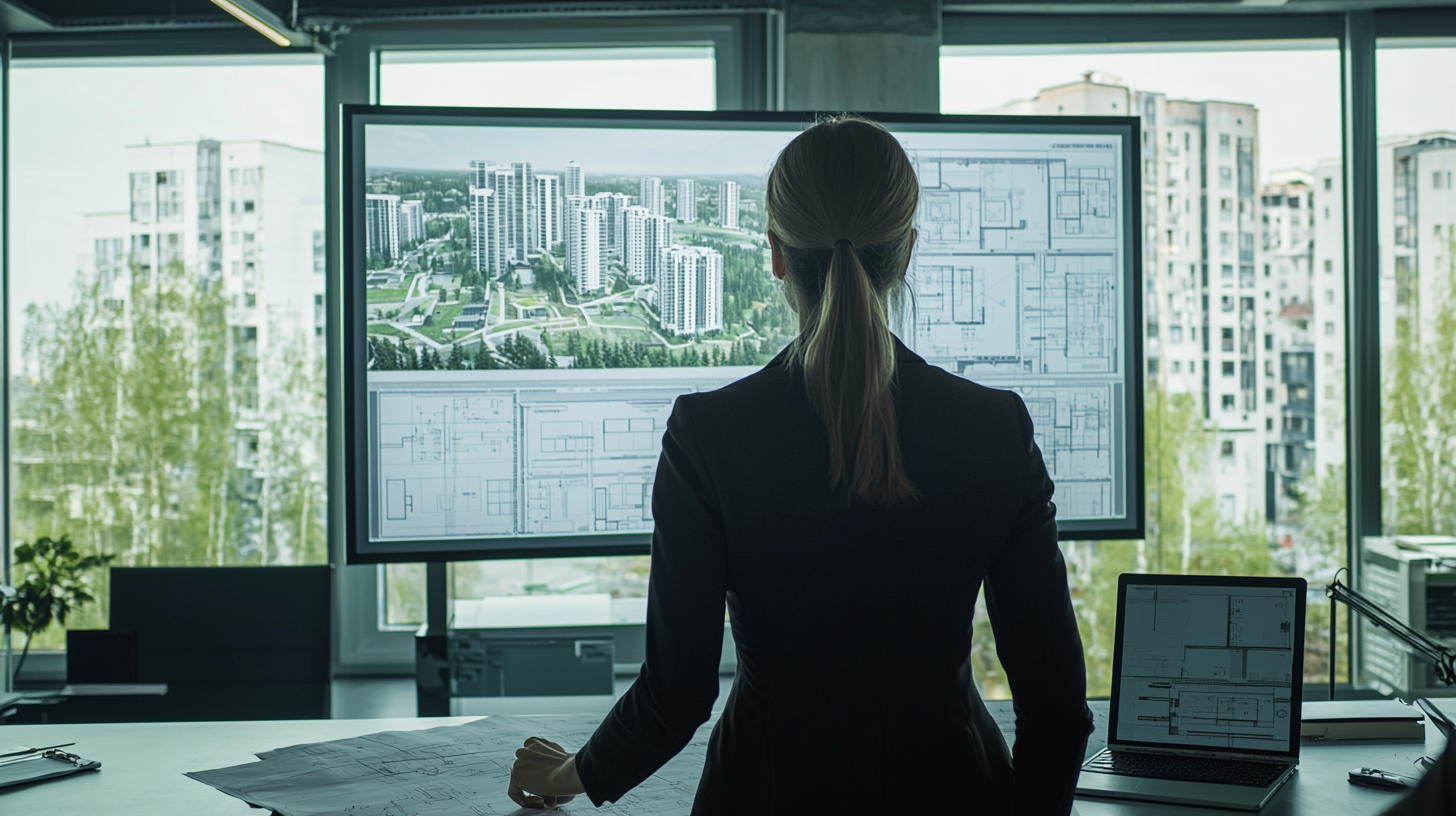 Real estate agent discussing tailored investment opportunities with foreign investors in a modern office setting, showcasing land investments in Romania.